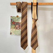 复古做旧三色驼色咖色条纹领带女手打长条棉麻文艺学生百搭痞帅潮