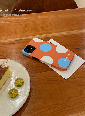 翻滚的胃｜土土橘和蓝小众大波点13pro手机壳ins半包硬壳12/11/13