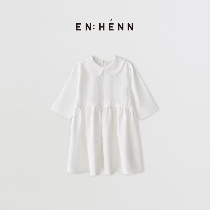 ENHENN女童亚麻连衣裙娃娃领长袖