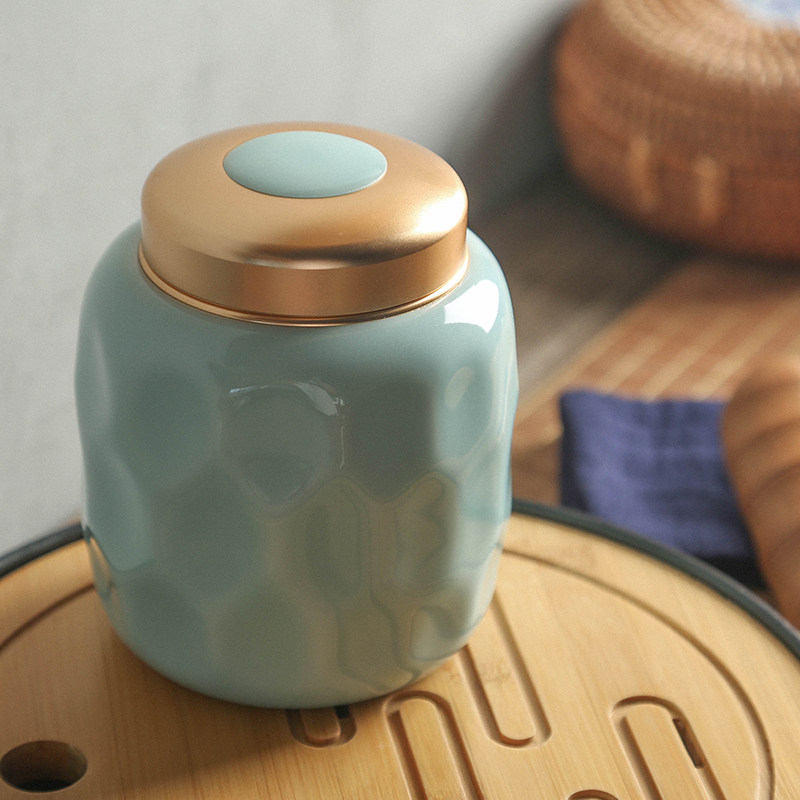 青瓷茶叶罐原创意日式陶瓷大码锡密封罐家用大号茶仓存茶罐储茶盒