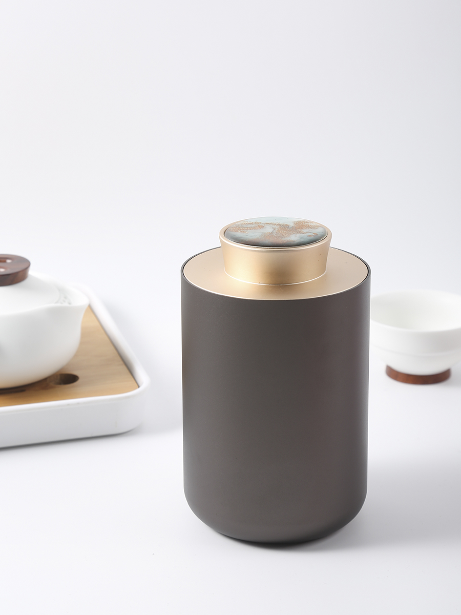 大号贴花密封铝合金茶叶罐子造型水墨敦煌中式不锈钢茶包装高档