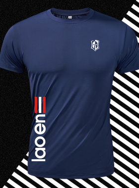 夏季速干t恤男冰丝盾牌LAO印花大码圆领短袖运动休闲跑步健身上衣