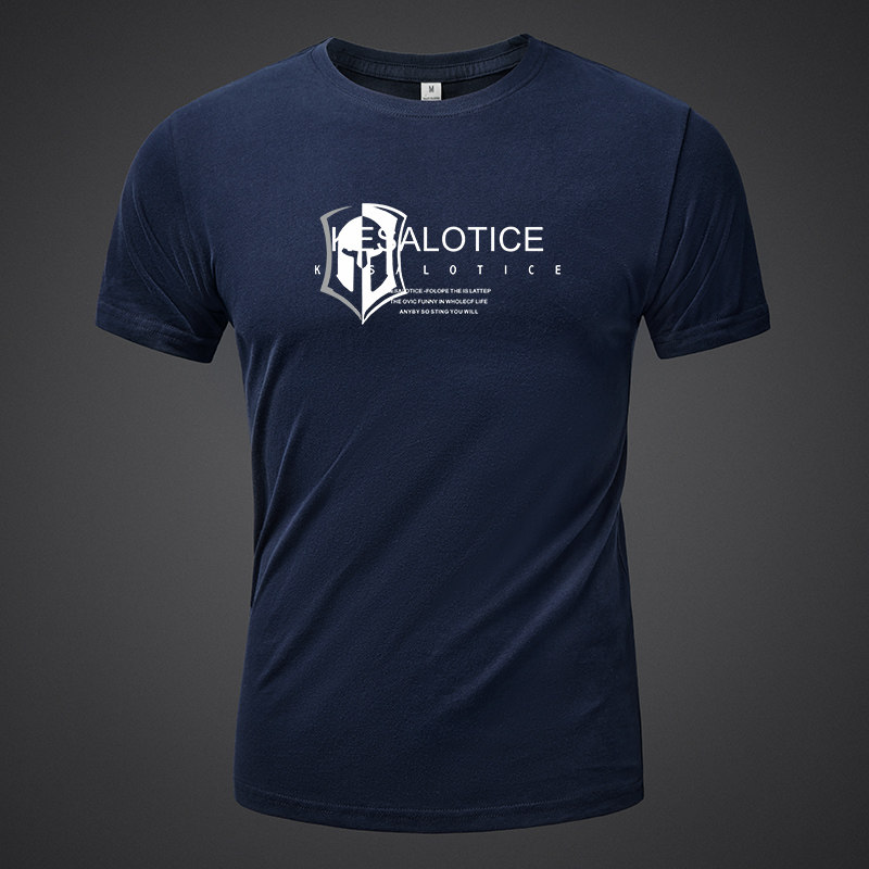 纯棉时尚灰盾牌印花短袖t恤男夏季流行大码圆领休闲青春百搭上衣