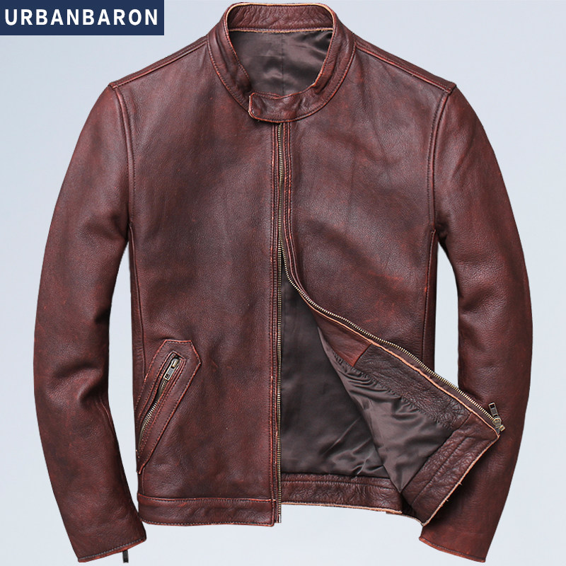 复古做旧头层牛皮真皮皮衣男式立领短款机车服皮夹克修身皮外套潮|msdalam kategori Pakaian Lelaki, pakaian kulit - dari Buy2taobao.com untuk memberikan perkhidmatan ejen Taobao profesional membeli