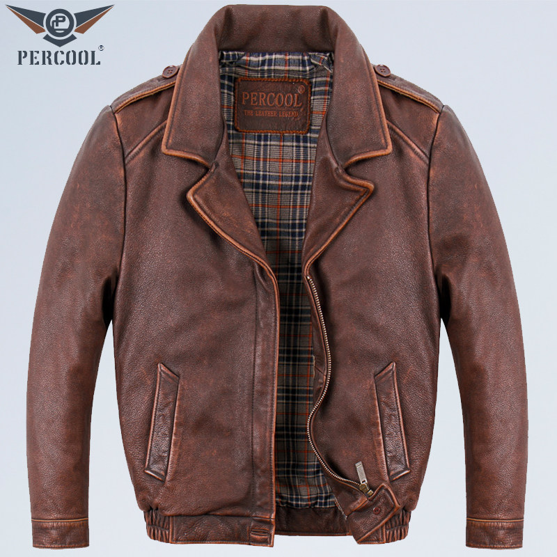 飞行员皮夹克男真皮皮衣空军短款机车服复古做旧头层牛皮翻领外套