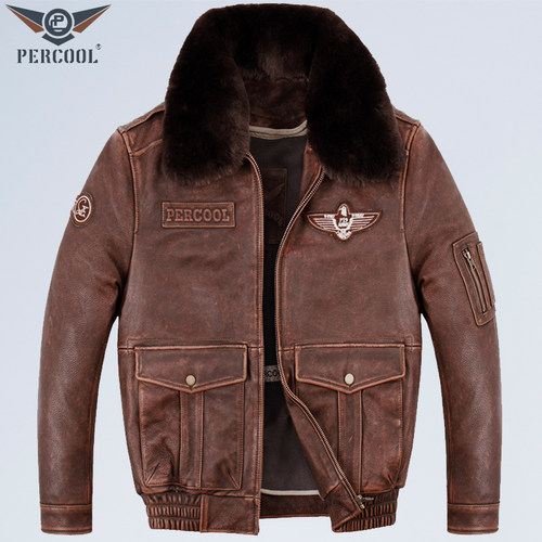皮衣毛领PERCOOL飞行服皮夹克