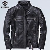 小杨哥机车皮衣男头层厚牛皮立领短款 哈雷摩托服真皮夹克骑行外套