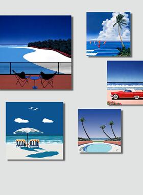 citypop装饰挂画艺术城市落日海滩椰树风景无框画