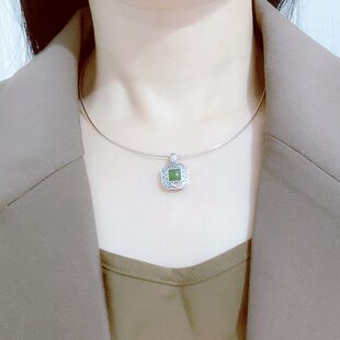 天然和田玉项圈925纯银包碧玉方形吊坠国风礼物吊坠项链女送妈妈