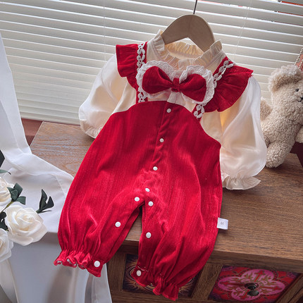 婴儿衣服秋装女宝宝新生连体衣满月百天周岁超萌公主哈衣春装爬服