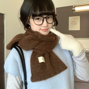 韩国egg马海毛夹花围巾女冬季软糯含羊毛针织加厚围脖学生ins潮