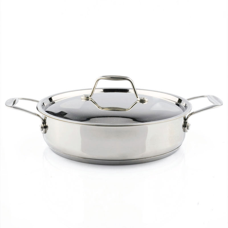 顺发厨霸双柄28cm平底煎锅无涂层复底304不锈钢燃气电磁炉炒锅