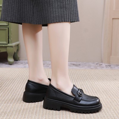 英伦厚底增高乐福女鞋防滑工作鞋