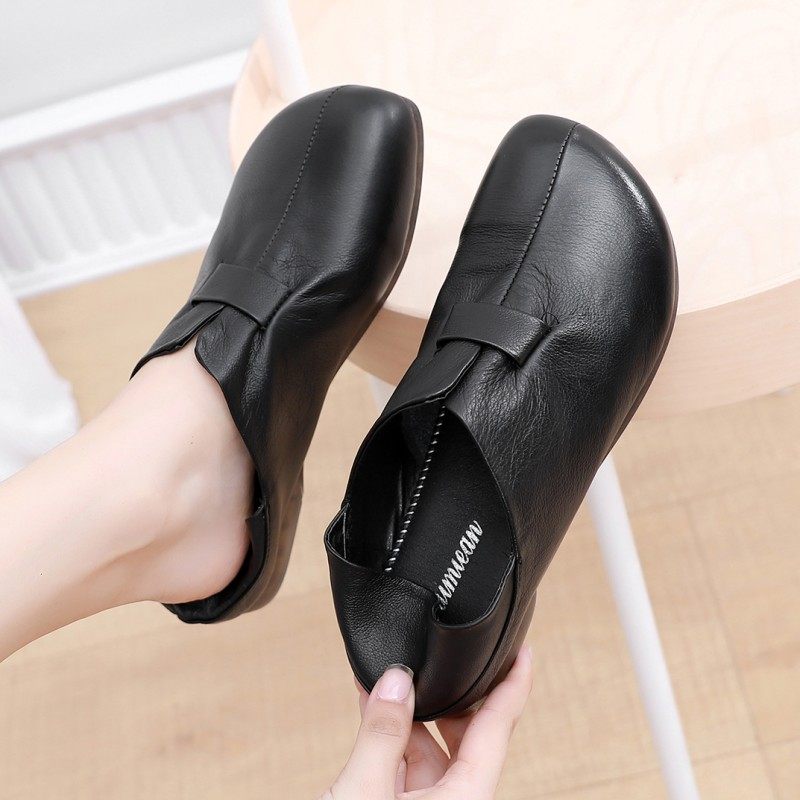 复古真皮深口单鞋女平底软底舒适防滑妈妈鞋一脚蹬大码女皮鞋棉鞋,女鞋,深口单鞋,淘宝优惠券,粉丝福利购,淘宝优惠卷