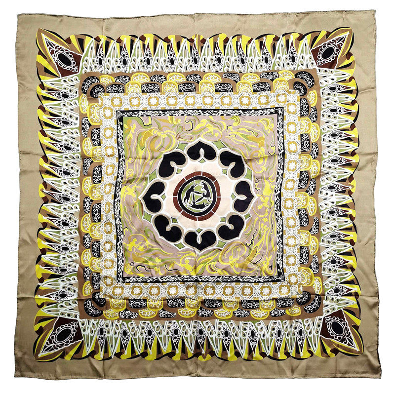 桑蚕丝丝巾敦煌壁画藻井真丝大方巾印花女士披肩围巾礼盒装包邮