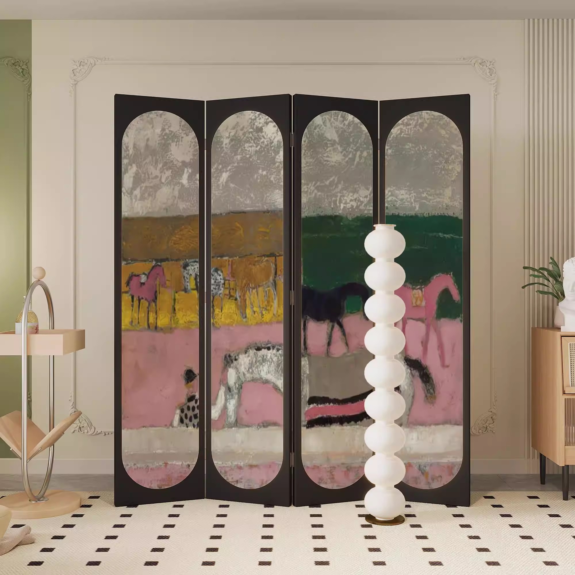 法式中古屏风客厅入户隔断可折叠移动装饰沙发背景墙复古遮挡折屏