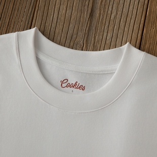Cookies 300G美式宽松重磅陶瓷磨毛纯棉运动阔版白色圆领T恤男女