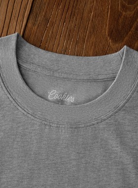 Cookies 260g灰色长绒棉复古美式boxy版圆领宽松短袖小领口T恤男
