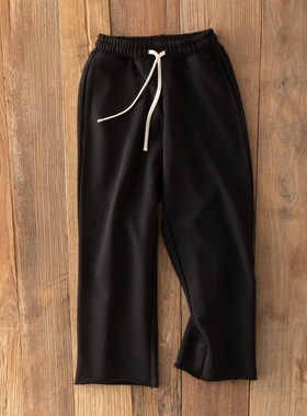 Cookies 600G全棉加厚卷边宽松休闲BAGGY松弛感卫裤黑色长裤