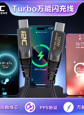 I2CTurbo闪充线CC0安卓国产手机120W多兼容充电快充超数据线TU1/2