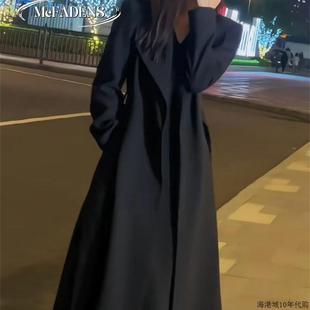 香港欧洲站2024冬季 御姐范轻奢风简约纯色女士风衣外套潮 新款 时尚