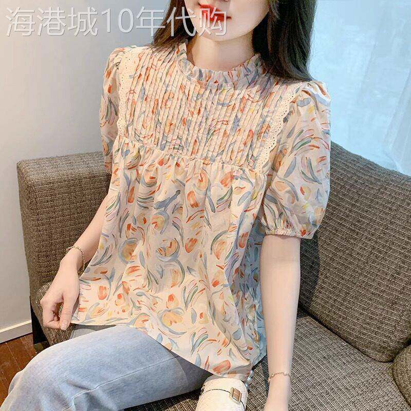 雪纺衬衫女2025新款夏季高级感轻奢减龄洋派泡泡袖碎花小衫上衣女