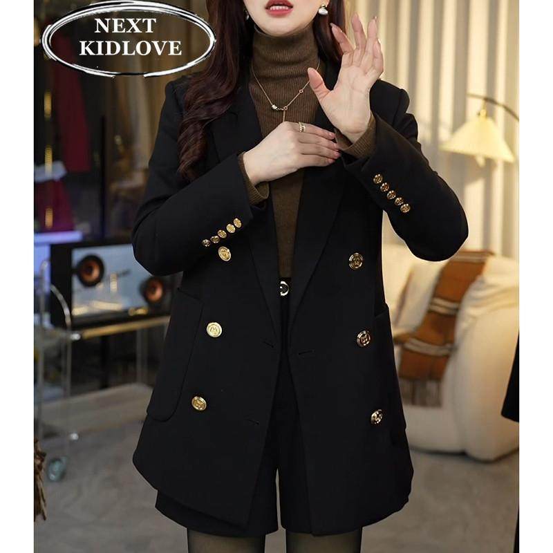 香港高级感小香风黑色西装外套女2025秋冬新款羽绒款毛呢料西服潮