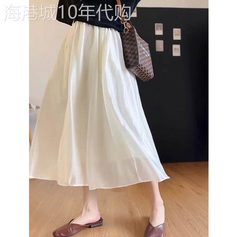 白色半身裙女夏季薄款2025新款a字高腰显瘦垂感天丝网纱中长裙子