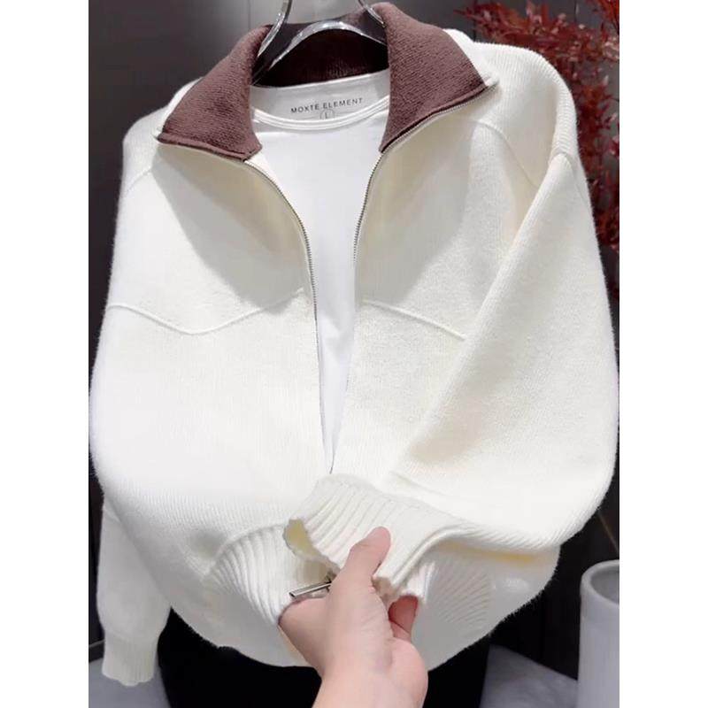 潮牌高级感软糯开衫毛衣男秋季韩版休闲翻领情侣款慵懒风针织外套