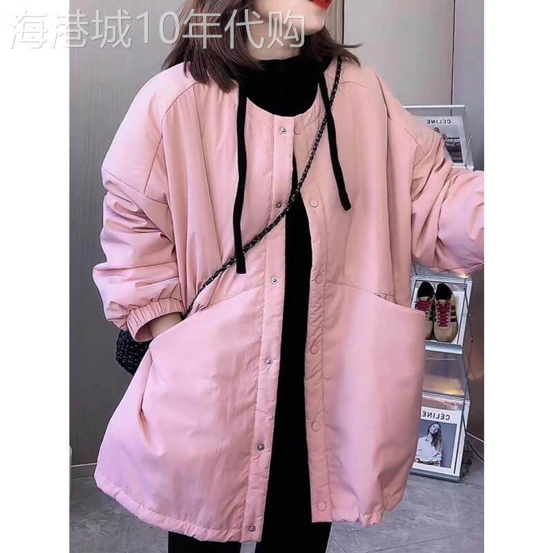 羽绒棉服女2025秋冬新款休闲宽松圆领中长款今年流行保暖棉衣外套