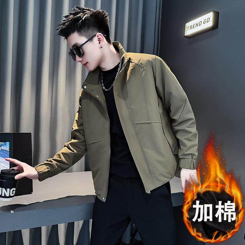 潮牌商务休闲高端加厚立领夹克男2025秋冬新款高级感痞帅保暖外套