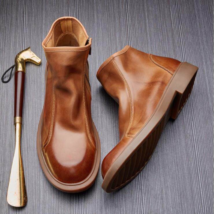 韩国专柜23秋冬加绒马丁靴高帮休闲鞋男士牛皮靴子英伦切尔西短靴