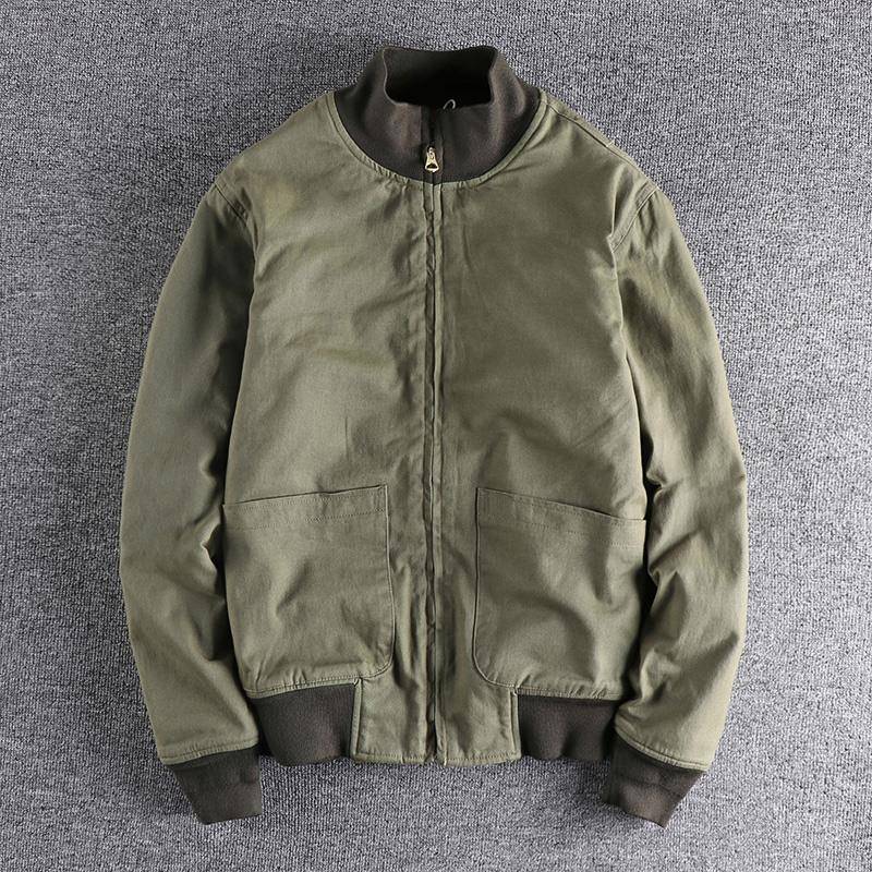 代购香港潮男冬季舒适加绒加厚保暖纯色复古休闲立领男士夹克外套