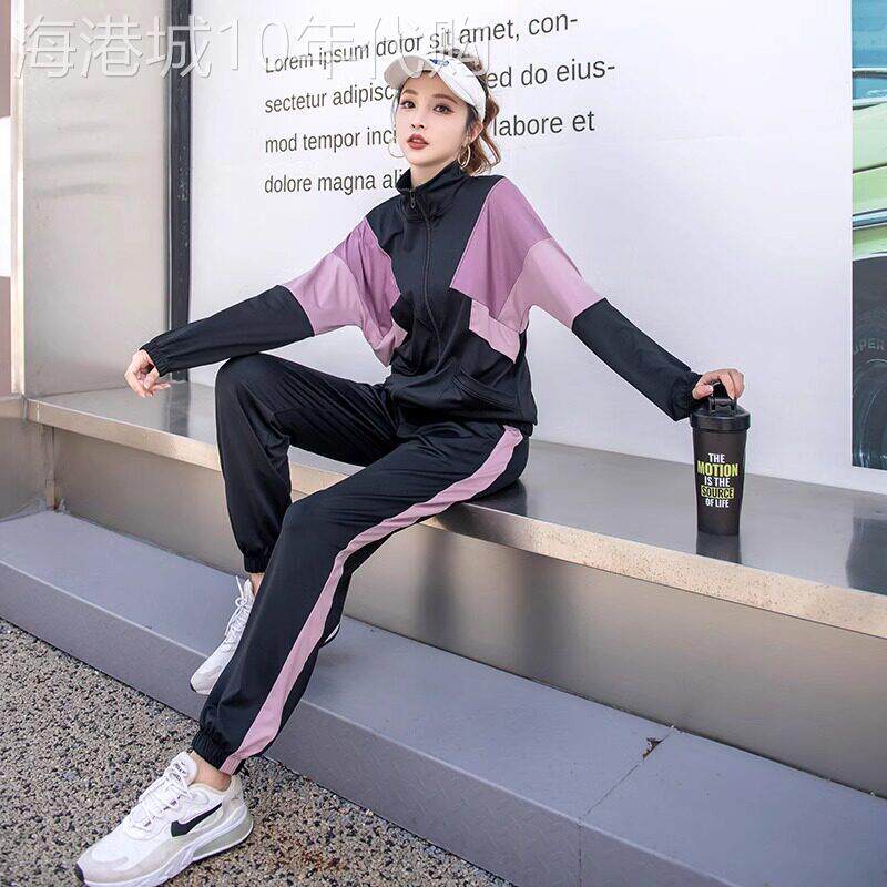 潮牌跑步运动套装女春秋季新款晨跑健身房训练宽松速干网球瑜伽服