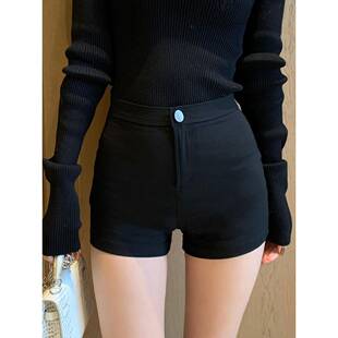 韩国高腰黑色短裤女士夏季性感显瘦紧身高弹热裤外穿包臀蜜桃裤子