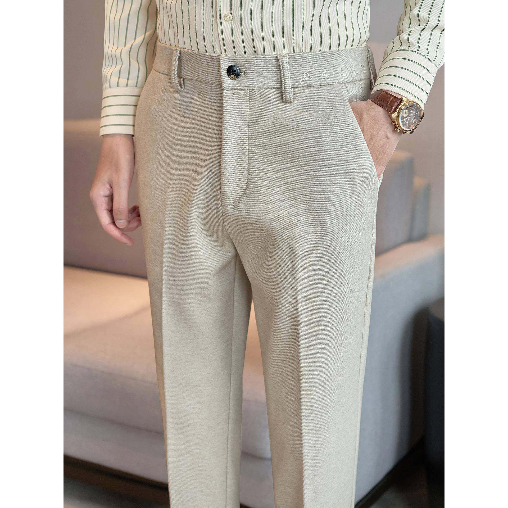 TWG毛呢休闲裤男士秋冬季2025新款加厚修身高级感痞帅气西装裤子