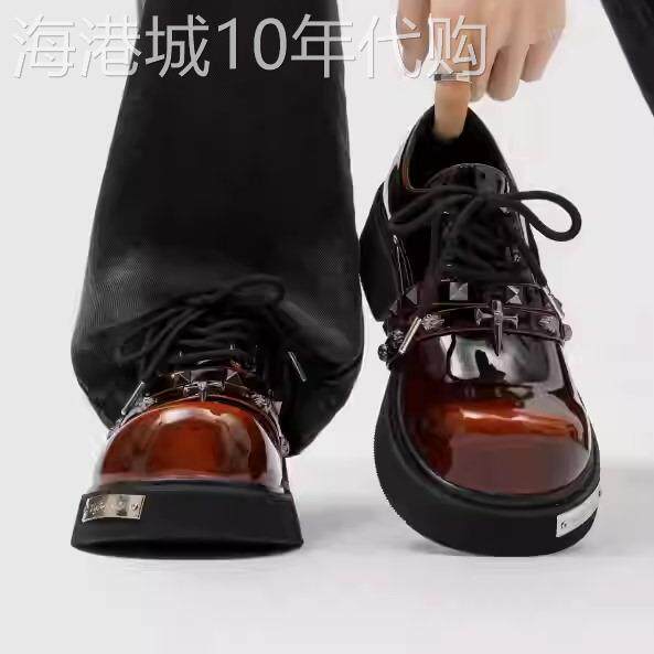 【意大利&奢品】德比鞋男漆皮铆钉厚底休闲百搭板鞋潮小皮鞋增高