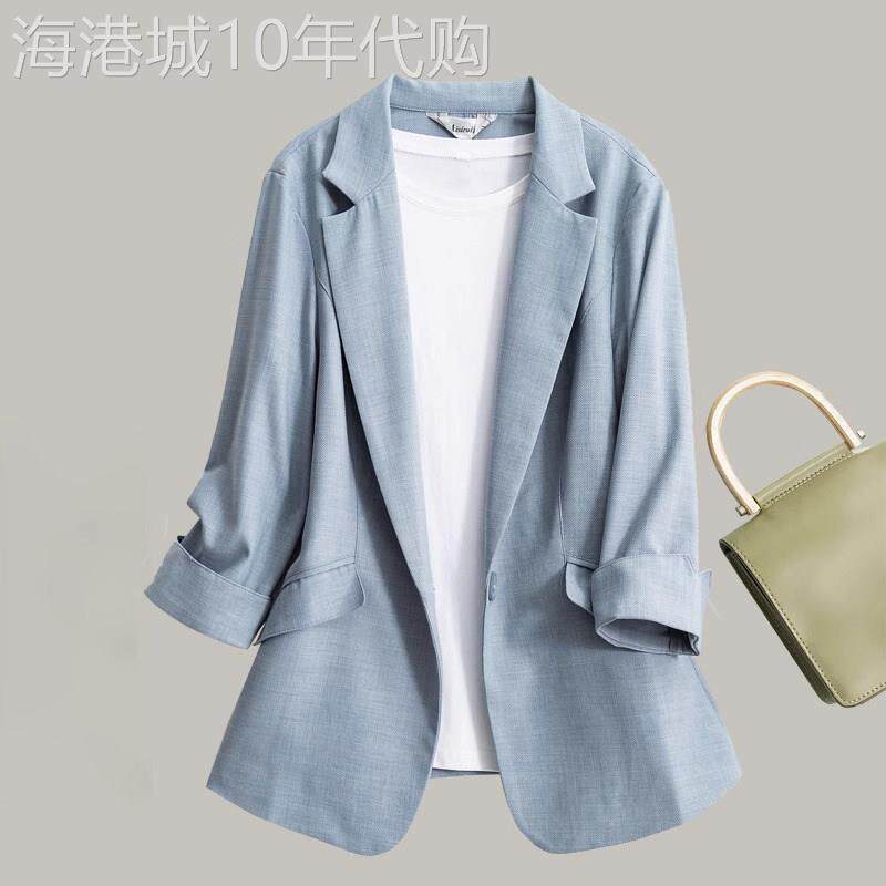 潮牌七分袖小西装外套女夏季200斤胖mm大码亚麻棉麻通勤西服上衣