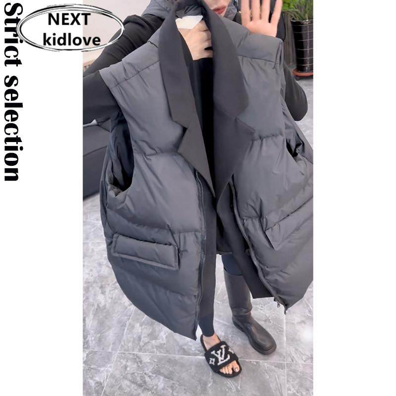 香港欧货高级感假两件马甲棉服外套女2025秋冬中长款加厚保暖背心