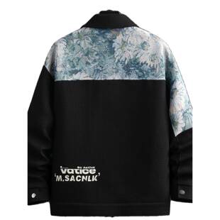 香港专柜冬季民族风潮流外套男士拼接加绒加厚长袖翻领百搭夹克男