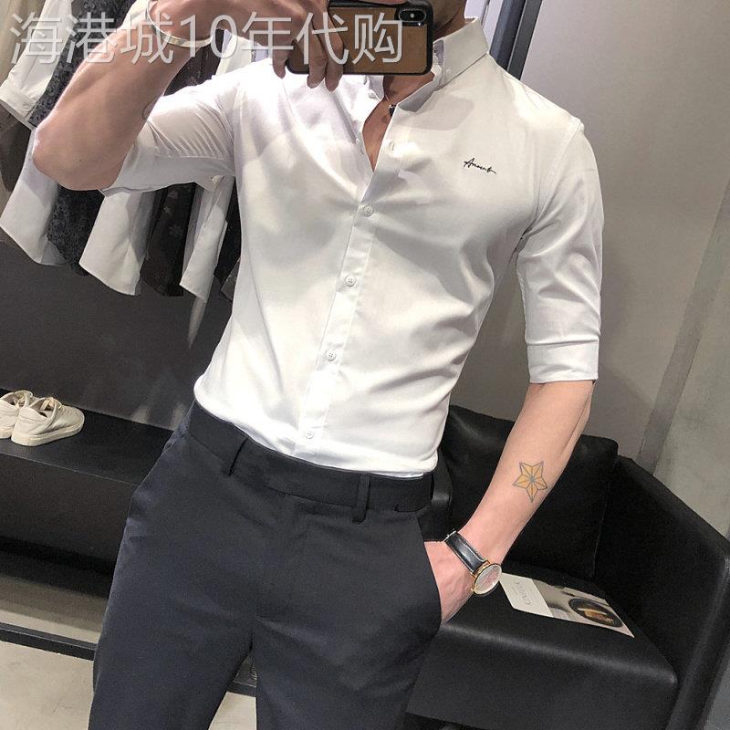 LL男装衬衫男2026新款夏季薄款短袖修身上衣韩版潮流白色中袖纯色