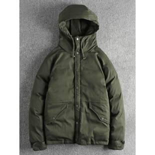 代购香港潮男冬季美式覆古纯色白鸭绒抗寒保暖男士羽绒服连帽外套