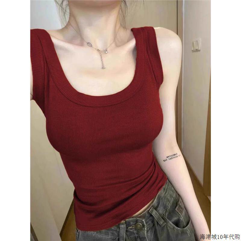 日本吊带背心女夏季U领螺纹工字外穿遮副乳修身显瘦内搭无袖上衣