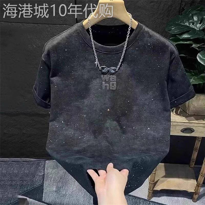 高端潮牌满天星短袖t恤男士2025年新款夏季黑色圆领半袖体恤男款