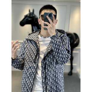 春秋新品欧货高端连帽短款夹克男潮流印花休闲修身外套上衣