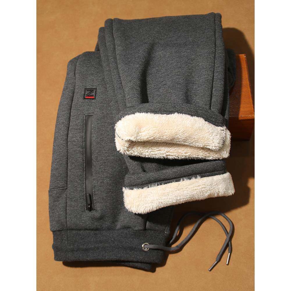 优质羊羔绒运动裤男冬季加绒加厚保暖棉裤高腰宽松大码系绳休闲裤