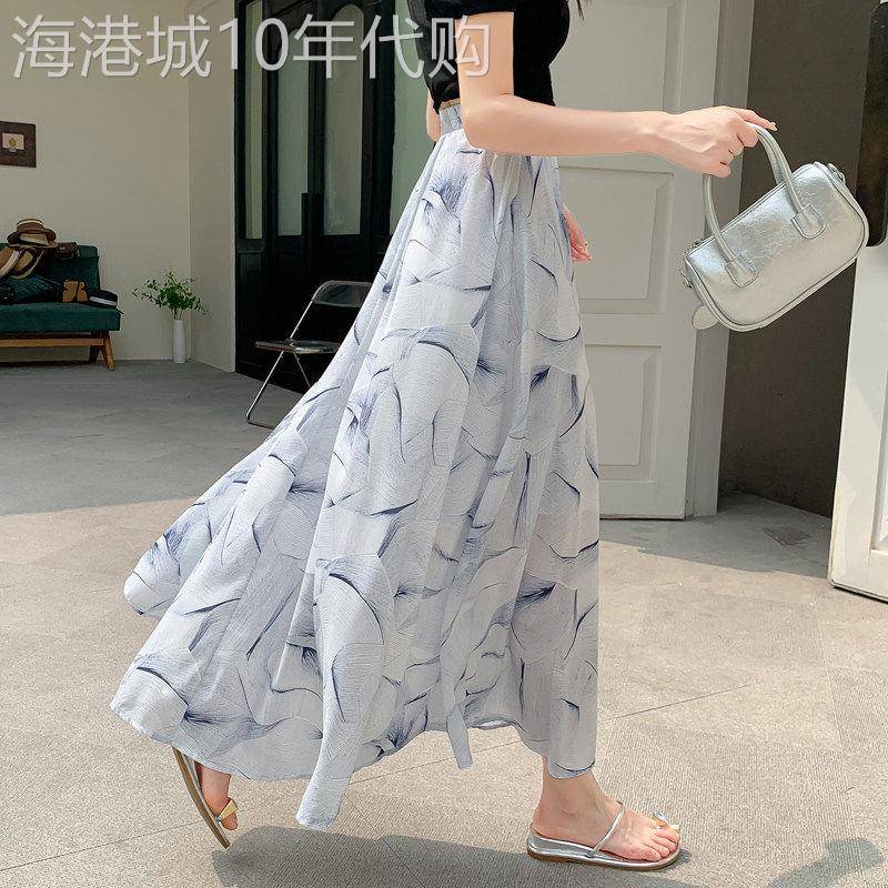 高腰雪纺裙子夏季碎花半身裙女2026新款宽松大摆长裙垂感a字半裙