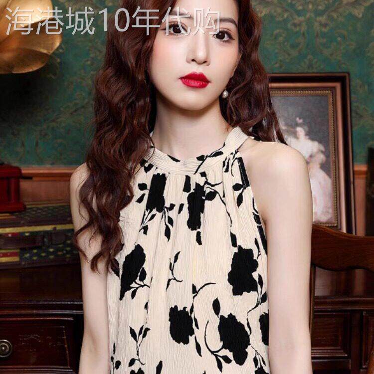 高级感法式挂颈吊带背心女夏季小衫2026新款辣妹宽松碎花无袖上衣