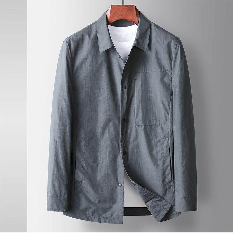 春夏轻薄款休闲 夹克男冰丝衬衫行政外套单层弹性宽松翻领中年爸