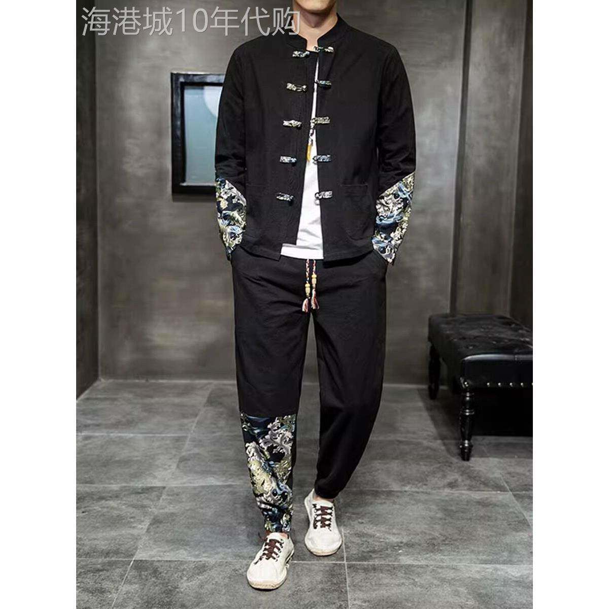 唐装中国风套装男春秋季覆古潮流宽松大码民族汉服棉麻休闲两件套